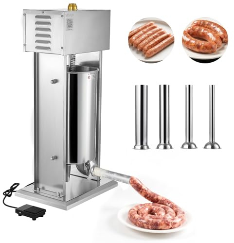 VEVOR Insaccatrice Elettrica per Salsicce, Insaccatrice Verticale per Carne da 35 L, Controllo della Velocità Continuo e Pedale, in Acciaio Inox con 4 Tubi di Insacco, per Uso Commerciale e Domestico