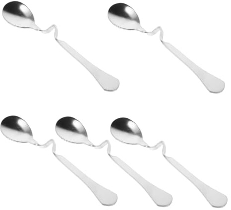 Cuillère à Café Courbée Créative en Acier Inoxydable, Lot 5 | Manche en S, Format Compact, Usage la Cuisine et Desserts, Finition Argentée, pour Mélanger Boissons