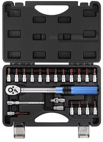 Juego de 21 llaves dinamométricas para bicicleta, 1/4 pulgadas, juego de llaves dinamométricas preestablecidas de 2-25 Nm, kit de reparación de llaves hexagonales para bicicleta