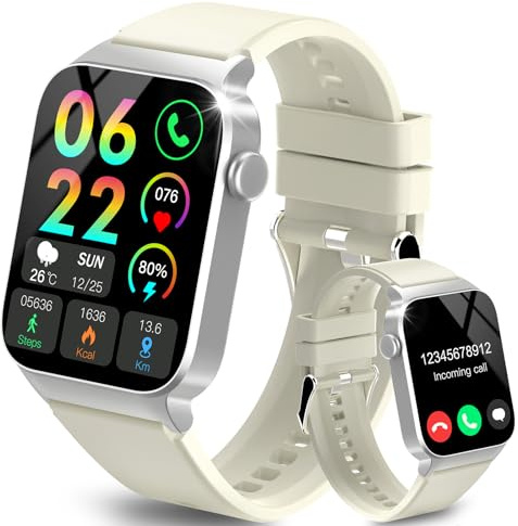 STECEi Smartwatch Herren mit Bluetooth Anrufe, 110+ Sportmodi Fitnessuhr mit Herzfrequenz, Weiß