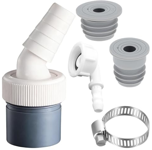 Juego de 4 adaptadores para desagüe de lavadora, conector de lavadora, boquilla de conexión de dispositivo en ángulo de 90°, 1 pulgada, tapón de sellado para tubo de desagüe de silicona, para