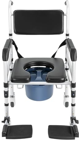 LKHDONG Toilettenstuhl Mobiler Duschstuhl für Senioren Rollstuhl mit Duschsitz, Höhenverstellbarer Toilettenrollstuhl mit Rollen Tragfähigkeit 160kg Duschstuhl für Patienten, Behinderte