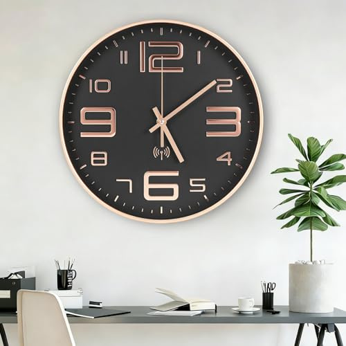 Wanduhr Funk,30cm Funkuhr Wand,Wohnzimmeruhr Für Küche/Wohnzimmer/Büro | Wanduhrs Groß Mit Sekundenzeiger, Glasabdeckung, Wohnzimmeruhr,Wandfunkuhr,Uhr Wand,Küchenuhren,30 * 30 * 4.3cm