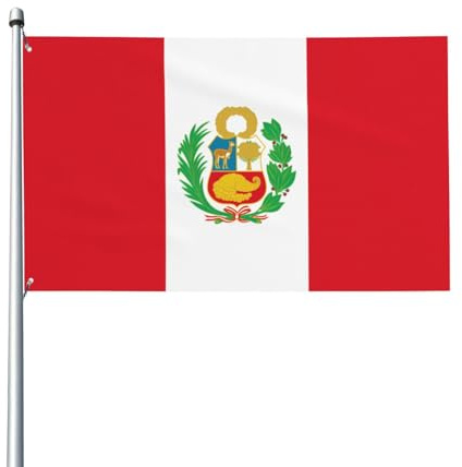 Bandera de Perú decorativa para jardín al aire libre, 3 x 5 pies, pancarta de poliéster duradera con ojales de latón