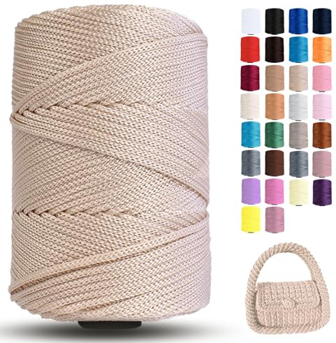 Premium Polyester Makramee Garn 3mm x 200m, Polypropylen Kordel, Macrame Schnur, HäKeln für Taschen & Wohndekoration, DIY Blumenampel Deko
