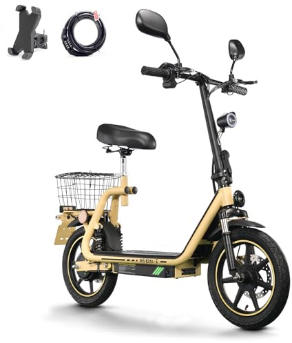 TWOFISH M5-Elite-E Elektro Motorrad mit Straßenzulassung, 45 km/h Motorroller mit 48V 13Ah Akku und 500W Motor, Max 30 km Reichweite, 14 Zoll Reifen, E Moped für Erwachsene (Gelb)