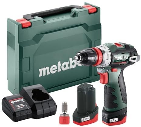 metabo sladdlös borrskruvdragare PowerMaxx BS 12 BL Q – 12 V, borstlös, snabbchuck, kompakt och kraftfull för gör-det-självare och proffs – inkl. bithållare, 2 x batteri 2.0 Ah, laddare och fodral