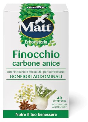 Matt, Finocchio Carbone Anice, Integratore Alimentare Utile per Contrastare i Gonfiori Addominali, Favorisce la Digestione, Confezione da 40 Compresse