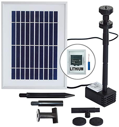 Innovative SOLAR TEICHPUMPE SOLAR SPRINGBRUNNEN SOLAR WASSERSPIEL Solar-Teichpumpen-Set für den GARTENTEICH mit LI-ION-AKKU LED-Beleuchtung Solarpanel im stabilen ALU-Rahmen - Oasis 500-3 Li&LED