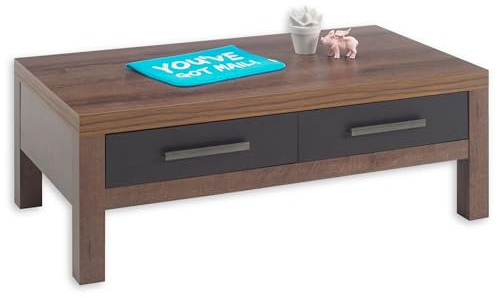 Balin Couchtisch in Canyon Eiche Optik, Schwarz - geräumiger Sofatisch mit Schubladen für Ihr Wohnzimmer - 110 x 40 x 60 cm (B/H/T) | 110 x 40 x 60 cm (B/H/T), Sofatisch fürs Wohnzimmer, 2 Schubladen für Stauraum, Canyon Eiche Schwarz, modern