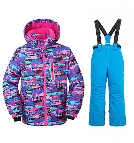 Girls Insulated Ski Jacket Pants Set Windproof Waterproof Kids Ski Suit Snowsuit for Kids 23BL,10