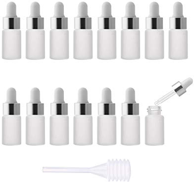 Enslz Leere Mini-Tropfflaschen für ätherisches Öl, 3 ml, wiederverwendbar, mit Metall-Schraubdeckel und Gummi-Birne, 3 ml, silberfarben, 15 Stück