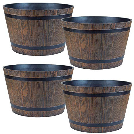 simpa Homestead Brown Half Barrel Indoor/Outdoor Cask Planter - Medium, 19cm (H) x 30.5cm (Dia) - Set of 4.