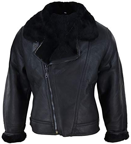 UCF Herren Lederjacke 100% Echtleder Schaffell Braun Creme Quer Reißverschluss Piloten Stil Schafsleder Jacke