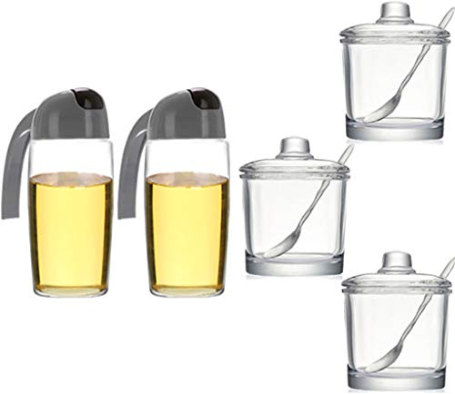 Caja De Condimento De Vidrio Transparente, 3 Piezas Contenedor De Almacenamiento De Condimento Transparente, Frascos De Condimentos con Cucharas para Almacenar Especias, Azúcar, Sal