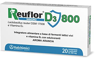 Reuflor® Immuno D3 800 compresse| Integratore Alimentare a base di Fermenti Lattici Vivi e Vitamina D3| Sostiene il Sistema Immunitario| Probiotico Per adulti e bambini| Confezione da 20 compresse