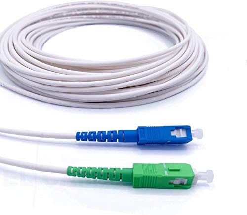 Elfcam - Cable/Rallonge Fibre Optique (Freebox) - Jarretière Simplex Monomode SC-APC a SC-UPC - Blindage et Connecteur Renforcée - Perte Très Fiable - Blanc, 2000M