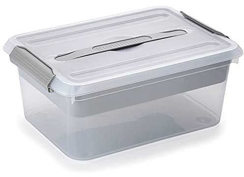 BTSKY Stack & Carry Box, Clear Plastic Storage Container Stackable Home Utility Box with Removable Tray Multi-Purpose Storage Bin for Organizing Stationery, Sewing, Art Craft Supplies(Grey)