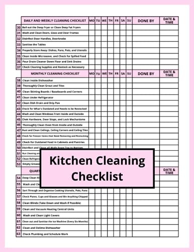 Kitchen Cleaning Checklist: Kitchen Cleaning Log Book for Food Businesses, Restaurants, Bars, Caterers, Commercial Kitchen with Daily and Weekly ... Checklist, and Quarterly Cleaning Checklist