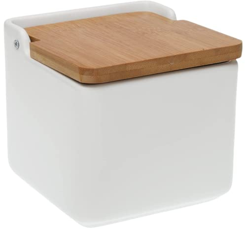 TIENDA EURASIA® Salière de cuisine en céramique avec couvercle, motifs originaux, 12,2 x 12,2 x 11,5 cm (blanc, salière - 12,2 x 12,2 x 11,5 cm)
