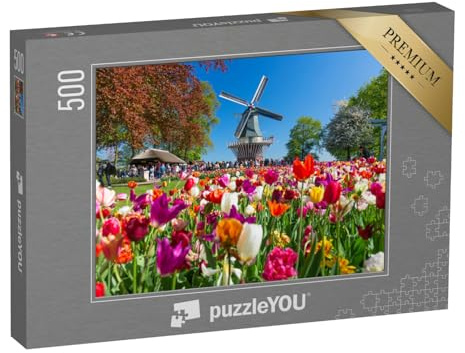 puzzleYOU: Puzzle 500 Teile „Tulpengarten nd Windmühe in Lisse, Holland, Niederlande“ – aus der Puzzle-Kollektion Holland