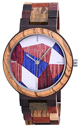 SUPBRO Holzuhren Damen Herren Unisex Uhren Holzuhr Farbblock Natur Hölzerne Uhr Analoge Japanisch Quarzwerk Uhren mit Holzarmband