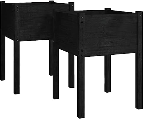 vidaXL 2X Massivholz Kiefer Pflanzkübel Hochbeet Pflanzbeet Gemüsebeet Pflanzkasten Blumenbeet Blumenkasten Blumenkübel Frühbeet Schwarz 50x50x70cm