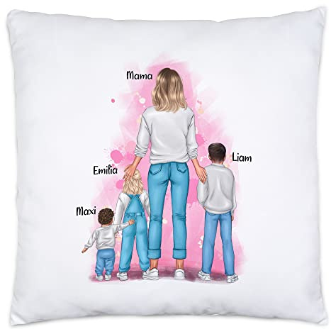 Kiddle-Design Mutter Kind Kissen inkl. Füllung Personalisiert Muttertagsgeschenk Name Mama Kinder Tochter Sohn Baby Geschenk Mütter Muttertag