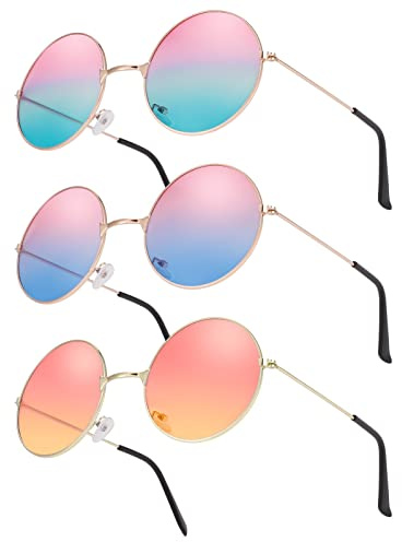 Fanshiontide 3 Paar Hippie Sonnenbrille Runde Retro 60's Stil Kreis Farbige Brille Festival Rave Party Brille Herren Damen(One Size Mehrfarbig)