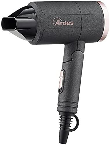 ARDES | ARPHON01 Phon Per Capelli STYLITO 1200W, Asciugacapelli Professionale Compatto Viaggio Manico Pieghevole, Phon Da Viaggio Pieghevole con Concentratore, Gancio e Cavo Lungo, Phon Nero-Ororosa