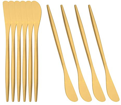 Uniturcky - Confezione da 10 coltelli per spalmare formaggio dorato, in acciaio inox, 17,5 cm, coltelli per condimenti per arachidi, panini, crema, colazione, dessert, utensili da portata opachi
