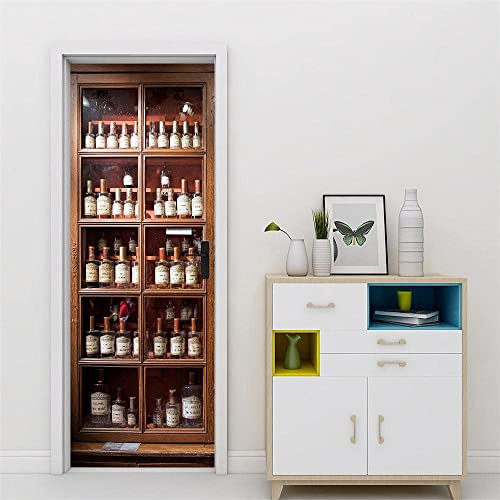 Türtapete Selbstklebend Türposter - Türtapete 3D Weinschrank Weinregal Bar Abnehmbar Fototapete Türfolie Poster Tapete Türaufkleber Für Tür Wohnzimmer Schlafzimmer Küche Bad 80X200 Cm
