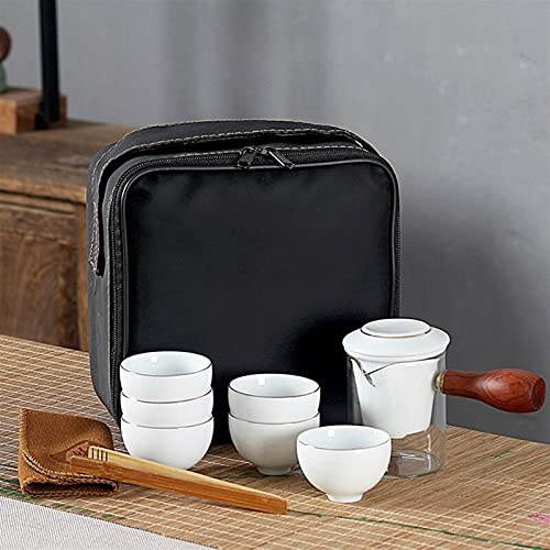 Service à thé portable Vaisselle en porcelaine bleue et blanche Tasse à café Théière et sac de voyage Convient pour les voyages, la maison, l'extérieur et le bureau (couleur : blanc) (bleu) (blanc