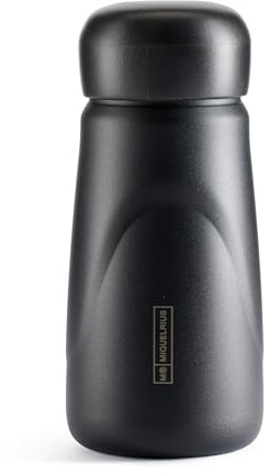 Miquelrius - Botella isotérmica, Medida Ø70 x 175 mm, Capacidad 350 ml, Cierre hermético de rosca, Botella de acero inoxidable libre BPA, Color Negro