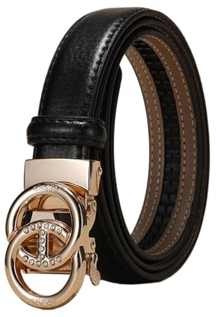 WRJAHCG Taillengürtel Damen Ratsche, Damen Gürtel Schmal Modischer 24mm, Schwarz Lässig Verstellbarer Ledergürtel mit Automatischer Schnalle Legierung mit Hohlem Muster