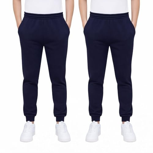 KHIM Jogging Trouser Tracksuit Bottom Pant Kids Unisex Girls Boys Activewear (UK, Age, 2 Years, 3 Years, Regular, Navy Blue 2 Pack)