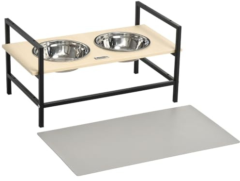 PawHut Gamelle Chien surélevée Double Porte-gamelle avec 2 Bols Amovibles en Acier, Hauteur réglable 11/21,5/32 cm et 1 Tapis