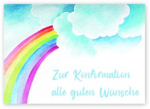 Friendly Fox Regenbogen Karte zur Konfirmation, 1x Konfirmationskarte mit Umschlag, Klappkarte Konfirmation Junge Mädchen
