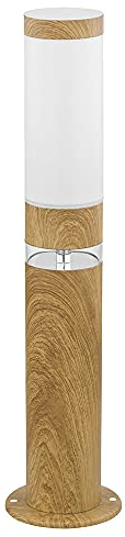 Standleuchte Sockelleuchte Außen rund Sockellampe Aussenbereich Edelstahl Terrassen, Holz Optik mit Deko LED, 1x E27, DxH 11,7 x 50 cm