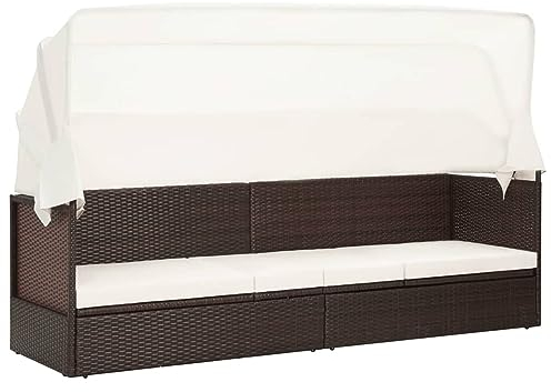 Chaduof Gartensofa mit Sonnendach, Outdoor Sofa, Gartenbank, Gartenlounge Outdoor, Balkon Sofa, Liegesofa, Outdoorsofa, Poly Rattan Braun