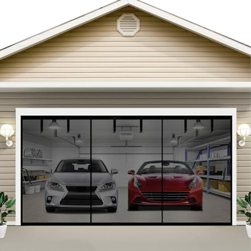 Garage Screen Door 18X10FT for 2 Car Garage Doors, Hands Free Heavy Duty Door Screen Magnetic Mesh, Kids Pets Friendly, Self Sealing Fiberglass Door Cover, Patio Porch Privacy Curtain (18X10FT)