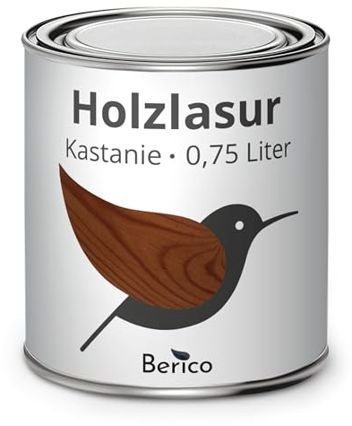 Berico Holzlasur - Kastanie - 0,75 Liter Lasur - Braun - Wetterfeste Holzschutzlasur für Innen und Außen - Holzschutz, Wetterschutz und UV-Schutz