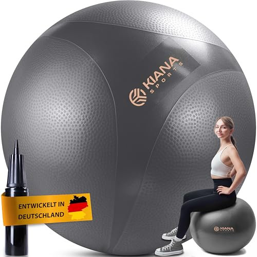 KIANA SPORTS® Gymnastikball & Sitzball - 4 Größen - Deutsche Entwicklung - Rutschfester Yoga Ball mit Noppen - Extra Dick & Belastbar - inkl. Pumpe & Übungsplan – Ideal für Fitness & Büro