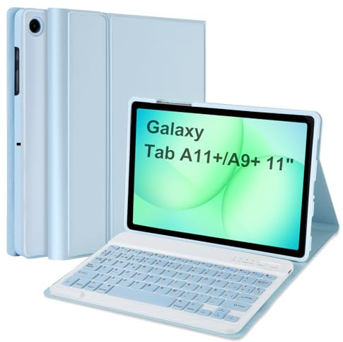 Funda con Teclado Compatible con Samsung Galaxy Tab A11+ 2025&A9+ 11'' 2023 | Auto Sleep & Wake, Español Ñ Bluetooth Teclado Magnético Desmontable, Funda Protectora para Galaxy Tab A9 Plus/A11 Plus-Azul