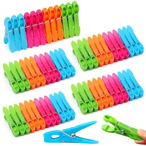 Zeawavsl 60Pcs Mollette per Bucato Antiscivolo, Mollette di Plastica Colorate, Forte Forza di Serraggio, Ottimo per Calze, Asciugamani, Vestiti