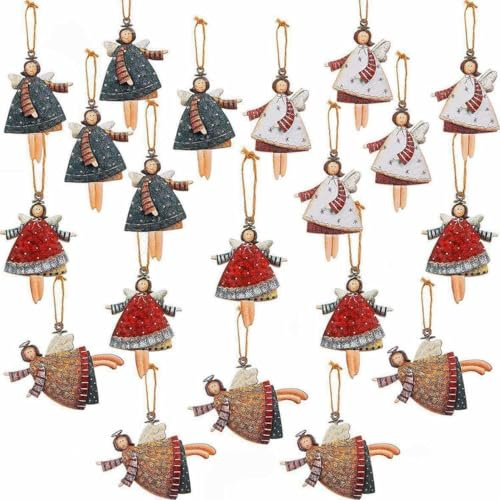 20 Stück Engel Anhänger Weihnachtsanhänger Weihnachtsdeko Hölzerne Schutzengel Weihnachtsbaum Dekoration Weihnachtsschmuck