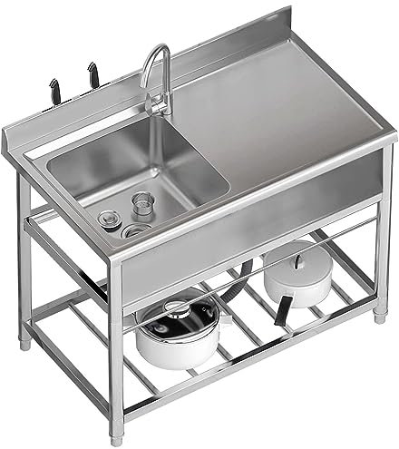 Küchenspüle mit Plattform rechts, Edelstahl-Mehrzweckspüle, professionelle Spüle, Einzelbeckenspüle, Gastronomie-Spüle für Bar, Küche, Restaurant, Garage