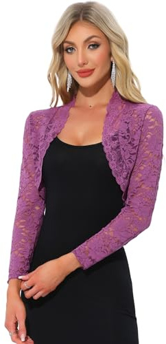 Allegra K Elegante cárdigan corto para mujer, con encaje floral, bolero, bolero, Púrpura uva, M