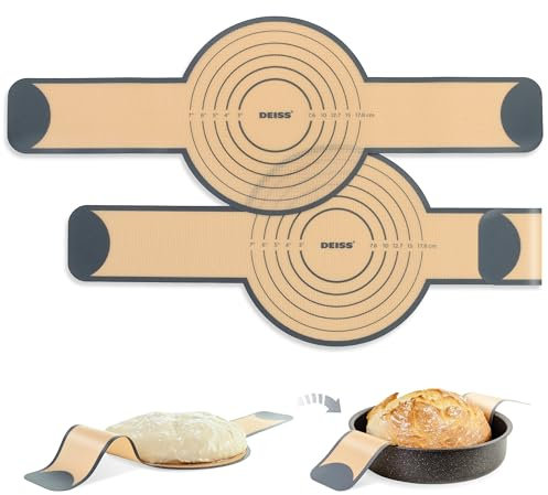 Deiss Lot de 2 Tapis en Silicone pour Cuisson du Pain en Cocotte – Résistant à la Chaleur, Antiadhésif & Réutilisable, Tapis de Cuisson en Silicone pour Pains au Levain, Durable & Facile à Nettoyer