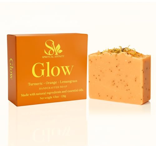 SPIRITUAL AFFINITY Glow Body Soap - Hand Soap Bar with Orange, Turmeric, Lemongrass - Revitalize Skin & Senses - Natural Ingredients - Energizing Citrus Scent - Daily Use Soap Bar for Face & Body